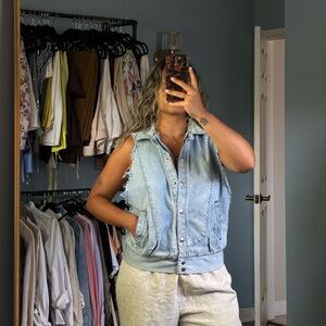 denim distressed vest